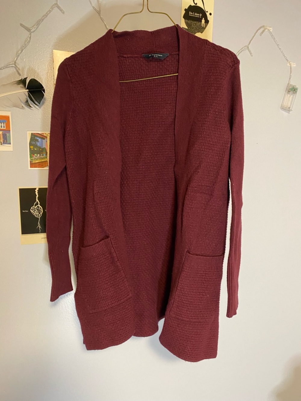 Denver Hayes Open-Front Wine Knit Cardigan